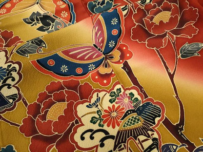 平和屋着物●豪華振袖・長襦袢セット　型染め　籬花蝶文　暈し染め　正絹　逸品　CABB4381yc