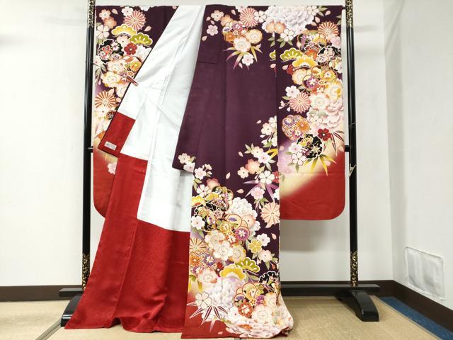 平和屋着物●豪華振袖・長襦袢セット　草花文　暈し染め　金彩　やまと誂製　半衿刺繍　正絹　逸品　CABB4383yc 平和屋着物○豪華振袖・長襦袢セット 草花文 暈し染め 金彩 やまと誂