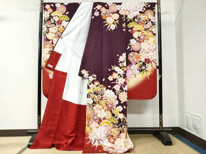 平和屋着物●豪華振袖・長襦袢セット　草花文　暈し染め　金彩　やまと誂製　半衿刺繍　正絹　逸品　CABB4383yc