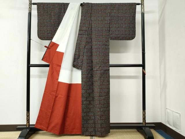 平和屋着物●本場大島紬　龍郷絣　秋名バラ　アンサンブル　正絹　逸品　CABB4384yc