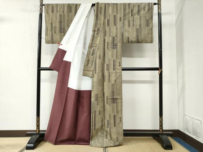 平和屋着物●上質な紬 短冊重ね吉祥文 正絹 逸品 CABB4392yc