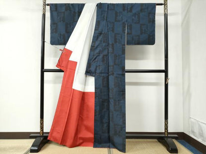 平和屋着物●本場大島紬 9マルキ 市松草花文 正絹 逸品 未使用 CABB4395yc