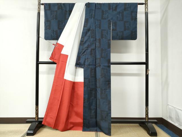 平和屋着物●本場大島紬 9マルキ 市松草花文 正絹 逸品 未使用 CABB4395yc