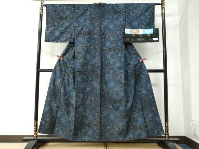 平和屋着物●本場大島紬 7マルキ 泥染め 草花文 久井織物特製 証紙付き 正絹 逸品 CABB4397yc