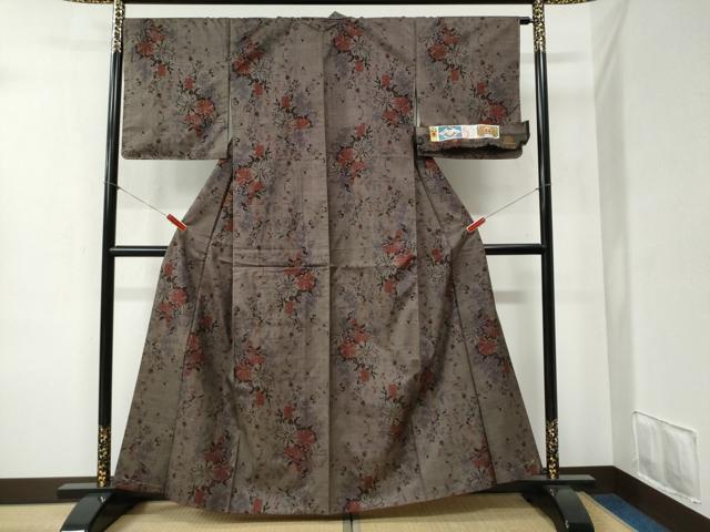 平和屋着物●本場大島紬 7マルキ 泥染め 草花文 田川絹織物謹製 証紙付き 正絹 逸品 未使用 CABB4400yc