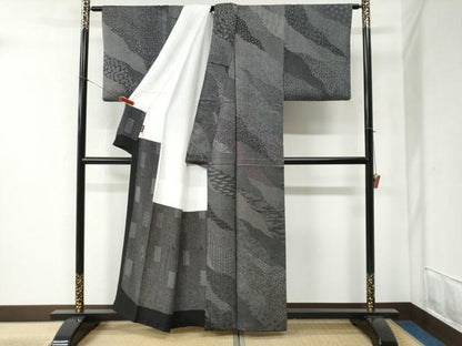 平和屋着物●江戸小紋 寄せ小紋柄 黒地 正絹 逸品 CABB4402yc