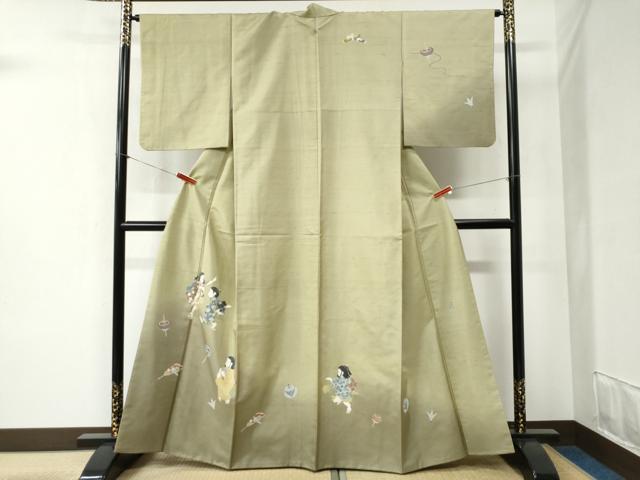 平和屋着物●訪問着 紬地 作家物 玩具 童子遊び 正絹 逸品 CABB4404yc