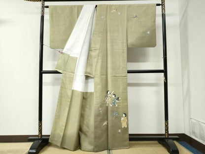平和屋着物●訪問着 紬地 作家物 玩具 童子遊び 正絹 逸品 CABB4404yc
