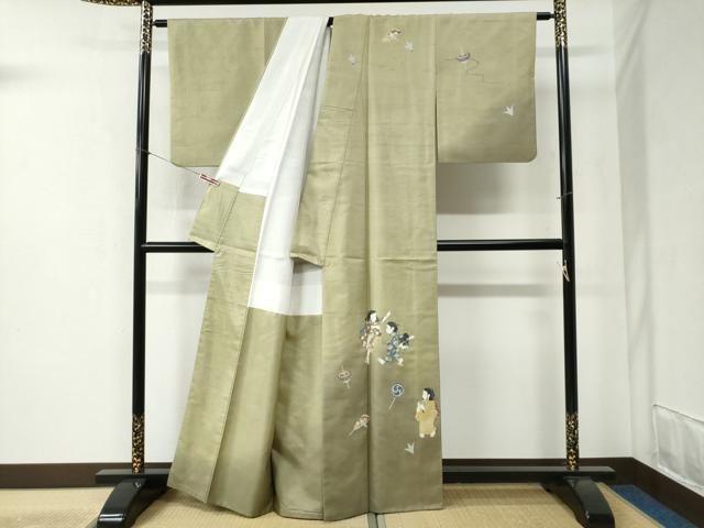 平和屋着物●訪問着 紬地 作家物 玩具 童子遊び 正絹 逸品 CABB4404yc