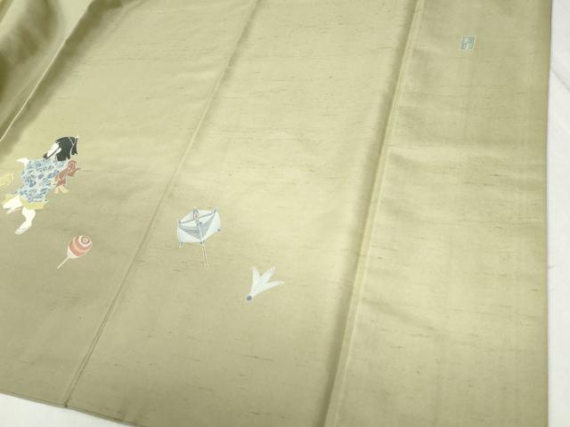 平和屋着物●訪問着 紬地 作家物 玩具 童子遊び 正絹 逸品 CABB4404yc