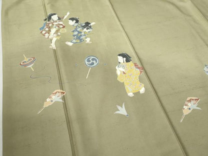 平和屋着物●訪問着 紬地 作家物 玩具 童子遊び 正絹 逸品 CABB4404yc