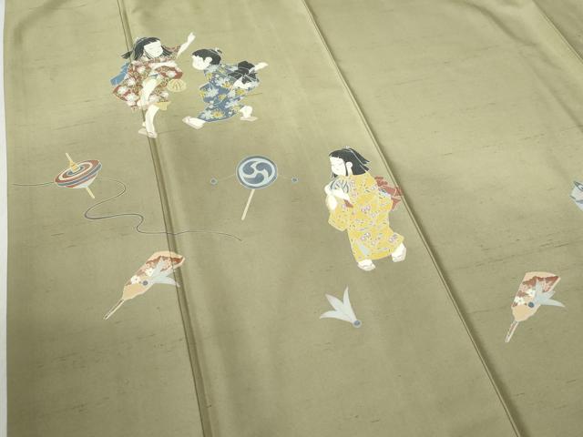 平和屋着物●訪問着 紬地 作家物 玩具 童子遊び 正絹 逸品 CABB4404yc
