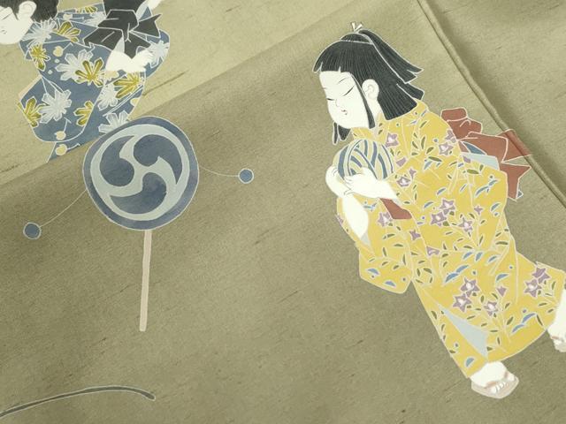 平和屋着物●訪問着 紬地 作家物 玩具 童子遊び 正絹 逸品 CABB4404yc