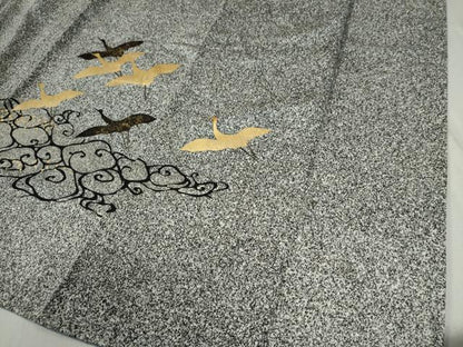 平和屋着物●訪問着 流水飛鶴文 たたき染め 黒地 金彩 ロング丈 正絹 逸品 CABB4405yc
