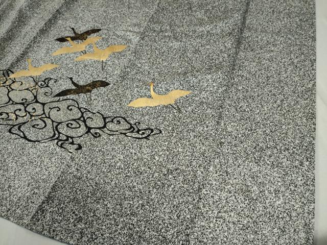 平和屋着物●訪問着 流水飛鶴文 たたき染め 黒地 金彩 ロング丈 正絹 逸品 CABB4405yc