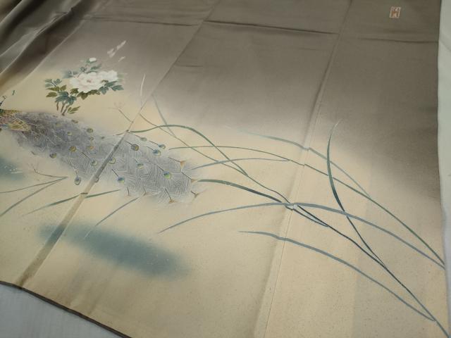 平和屋着物●豪華色留袖 友禅 作家物 孔雀草花文 暈し染め 金彩 正絹 逸品 CABB4407yc