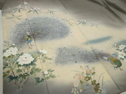 平和屋着物●豪華色留袖 友禅 作家物 孔雀草花文 暈し染め 金彩 正絹 逸品 CABB4407yc