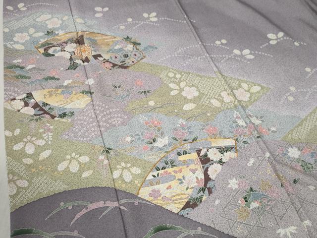 平和屋着物●訪問着 駒刺繍 地紙几帳吉祥花文 暈し染め 金彩 正絹 逸品 CABB4410yc