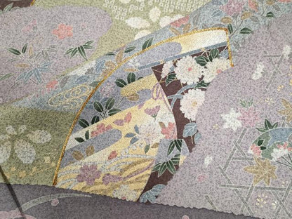 平和屋着物●訪問着 駒刺繍 地紙几帳吉祥花文 暈し染め 金彩 正絹 逸品 CABB4410yc