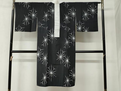 平和屋着物●長襦袢　無双仕立て　変わり麻の葉文様　黒地　正絹　逸品　CABB4412yc