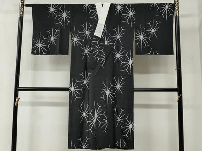平和屋着物●長襦袢　無双仕立て　変わり麻の葉文様　黒地　正絹　逸品　CABB4412yc