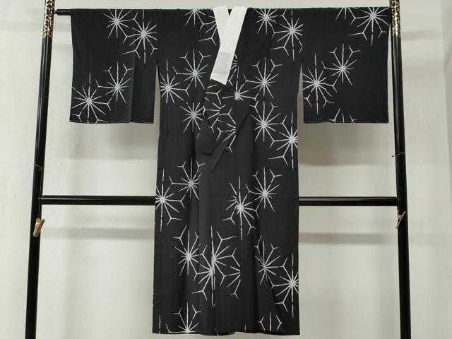 平和屋着物●長襦袢　無双仕立て　変わり麻の葉文様　黒地　正絹　逸品　CABB4412yc