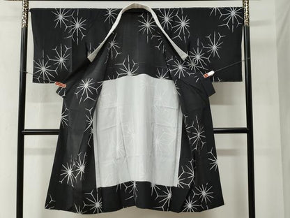 平和屋着物●長襦袢　無双仕立て　変わり麻の葉文様　黒地　正絹　逸品　CABB4412yc