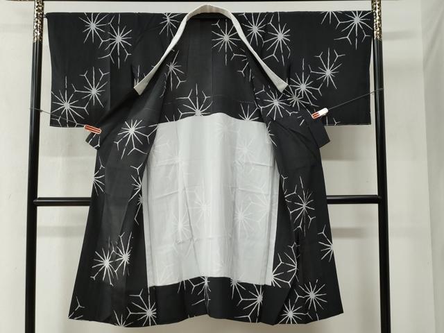 平和屋着物●長襦袢　無双仕立て　変わり麻の葉文様　黒地　正絹　逸品　CABB4412yc