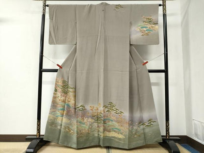 平和屋着物●訪問着 駒刺繍 松竹梅舟花文 暈し染め 金彩 正絹 逸品 CABB4424yc