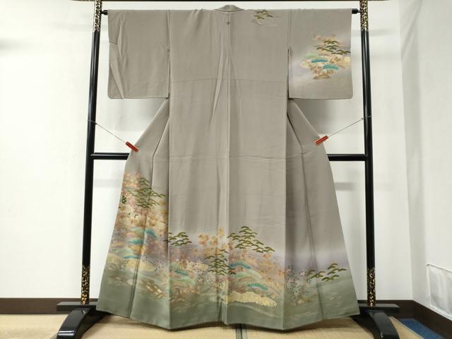 平和屋着物●訪問着 駒刺繍 松竹梅舟花文 暈し染め 金彩 正絹 逸品 CABB4424yc