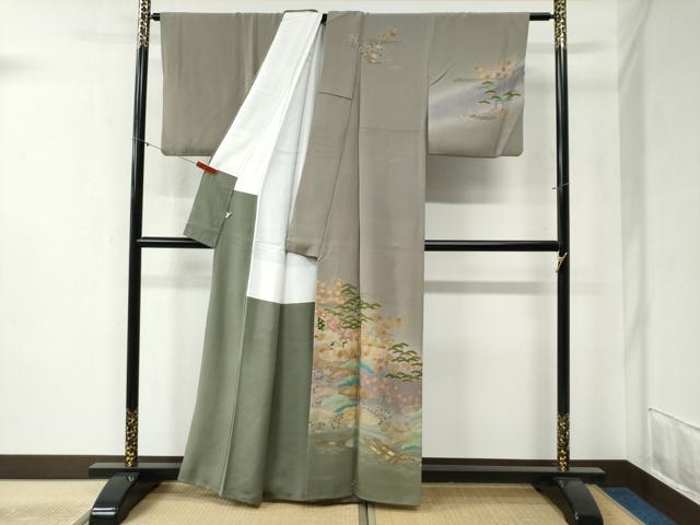 平和屋着物●訪問着 駒刺繍 松竹梅舟花文 暈し染め 金彩 正絹 逸品 CABB4424yc