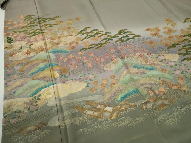 平和屋着物●訪問着 駒刺繍 松竹梅舟花文 暈し染め 金彩 正絹 逸品 CABB4424yc