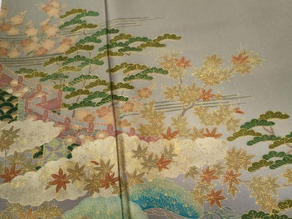 平和屋着物●訪問着 駒刺繍 松竹梅舟花文 暈し染め 金彩 正絹 逸品 CABB4424yc