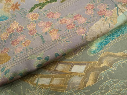 平和屋着物●訪問着 駒刺繍 松竹梅舟花文 暈し染め 金彩 正絹 逸品 CABB4424yc