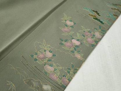平和屋着物●訪問着 駒刺繍 松竹梅舟花文 暈し染め 金彩 正絹 逸品 CABB4424yc