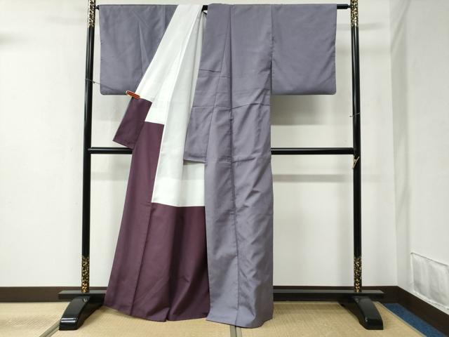 平和屋着物●上質な色無地 お召地 花唐草地紋 薄鼠色 正絹 逸品 CABB4425yc