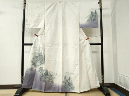 平和屋着物●訪問着 紬地 手描き 樹林風景文 正絹 逸品 未使用 CABB4427yc