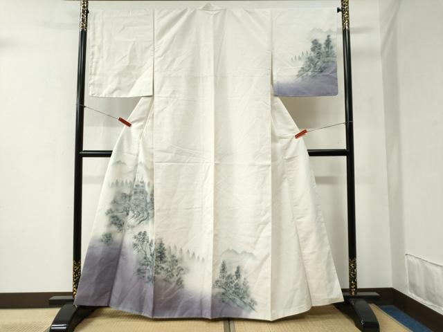 平和屋着物●訪問着 紬地 手描き 樹林風景文 正絹 逸品 未使用 CABB4427yc