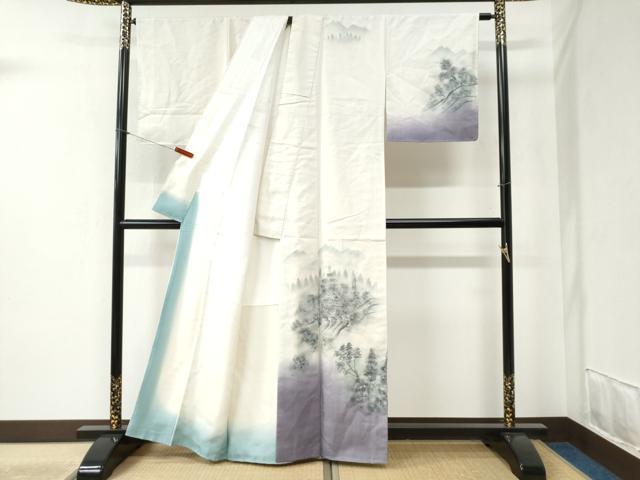 平和屋着物●訪問着 紬地 手描き 樹林風景文 正絹 逸品 未使用 CABB4427yc
