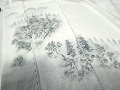 平和屋着物●訪問着 紬地 手描き 樹林風景文 正絹 逸品 未使用 CABB4427yc