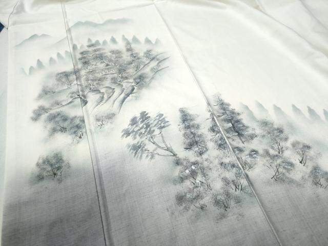 平和屋着物●訪問着 紬地 手描き 樹林風景文 正絹 逸品 未使用 CABB4427yc