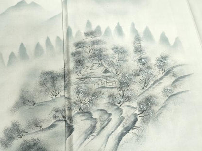 平和屋着物●訪問着 紬地 手描き 樹林風景文 正絹 逸品 未使用 CABB4427yc