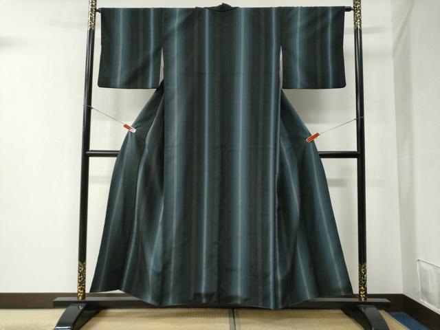 平和屋着物●本塩沢 縞 正絹 逸品 CABB4428yc