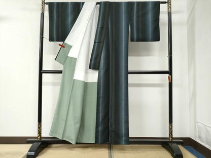 平和屋着物●本塩沢 縞 正絹 逸品 CABB4428yc