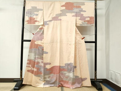 平和屋着物●訪問着 総刺繍 絞り 霞草花文 金彩 正絹 逸品 CABB4430yc