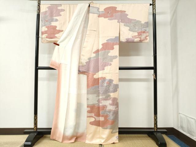 平和屋着物●訪問着 総刺繍 絞り 霞草花文 金彩 正絹 逸品 CABB4430yc