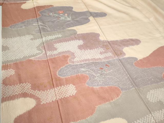 平和屋着物●訪問着 総刺繍 絞り 霞草花文 金彩 正絹 逸品 CABB4430yc