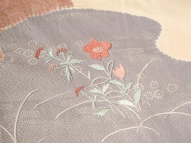 平和屋着物●訪問着 総刺繍 絞り 霞草花文 金彩 正絹 逸品 CABB4430yc