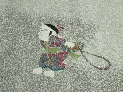 平和屋着物●訪問着　本場染大島紬　総刺繍　童子　正絹　逸品　CABB4435yc