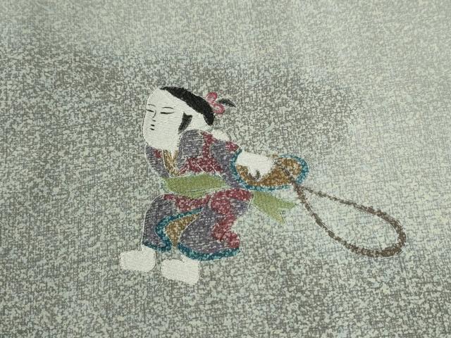 平和屋着物●訪問着　本場染大島紬　総刺繍　童子　正絹　逸品　CABB4435yc